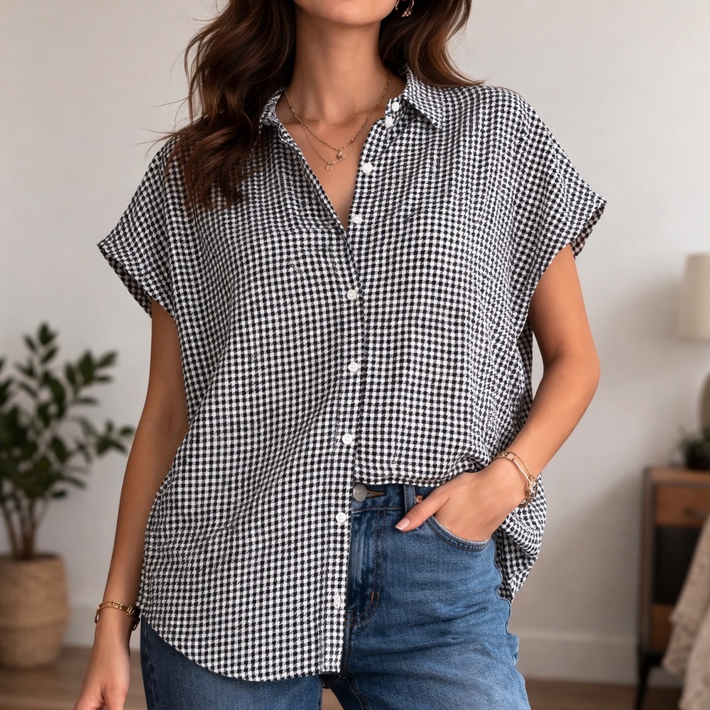 LOFT Outlet Houndstooth Button Front Blouse – Women’s Size XXL - Picture 9 of 9